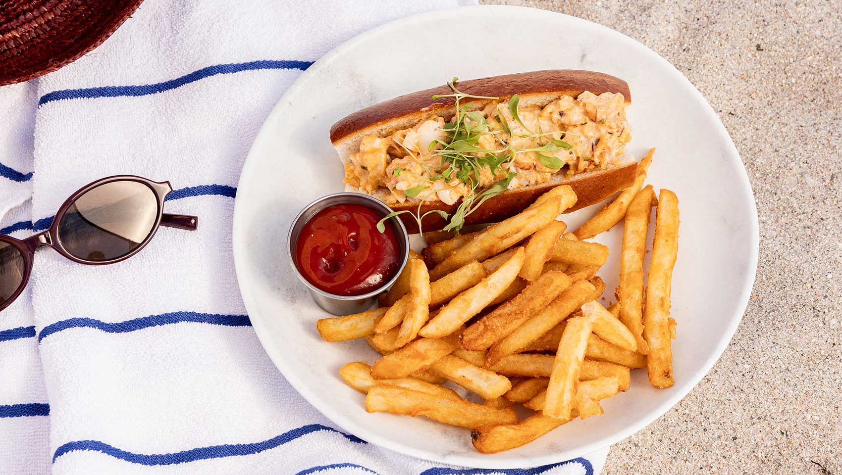 Meal at the beach at Solei Beach club at Surfcomber