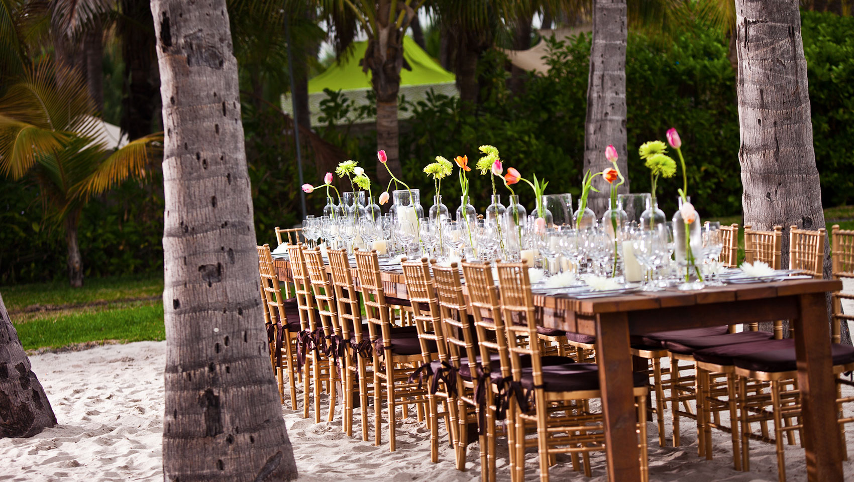 Fancy outdoor dinner set up at Surfcomber