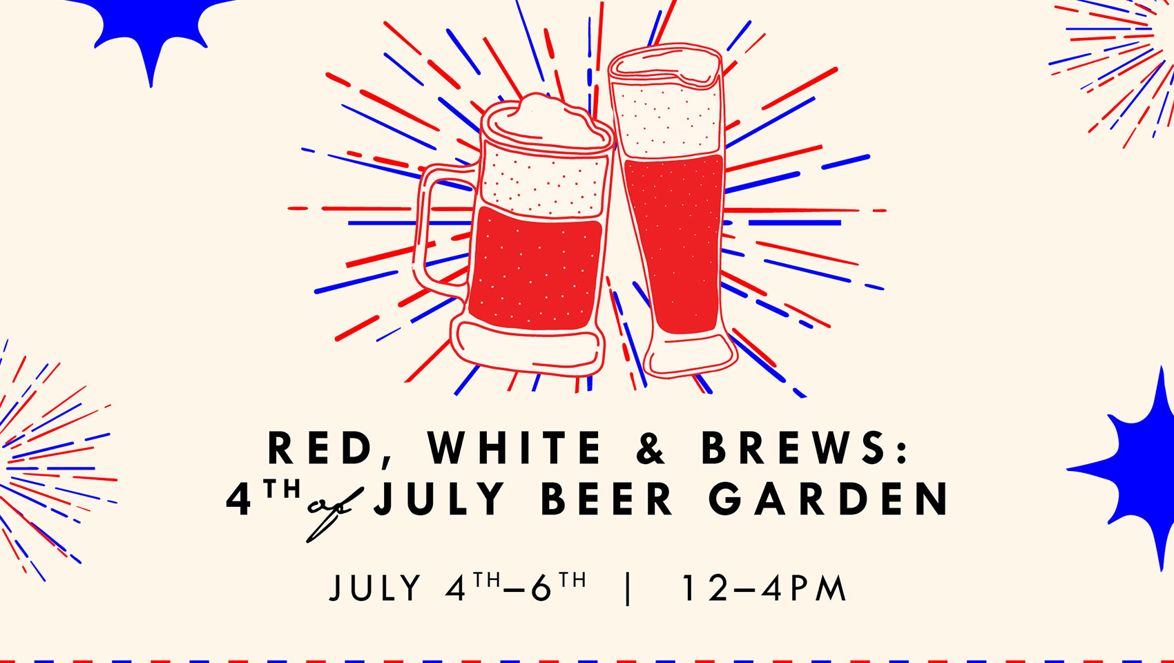 Red White & Brews web tile with cartoon beers
