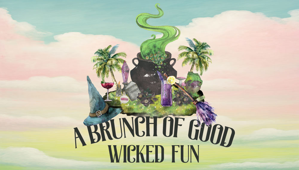 A Brunch of Good Wicked Fun  web tile featuring various witchy items