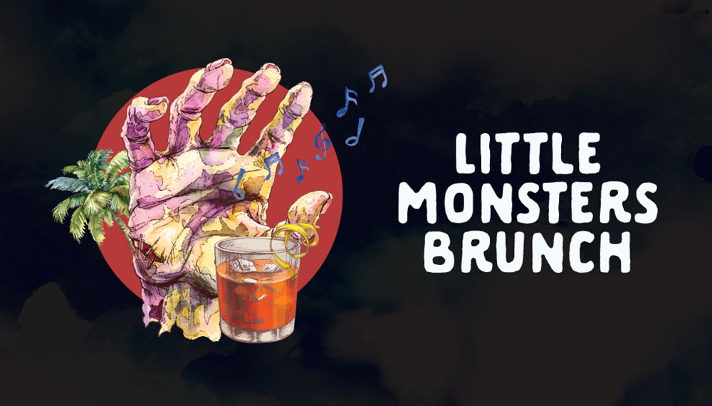 Little Monsters Brunch Web Tile with hand, cocktail, palm tree and music notes