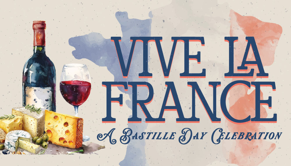 Bastille Day Web Tile with wine and cheese image
