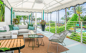 second story poolside cabana with food and beverage