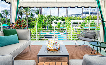 second story poolside cabana with food and beverage