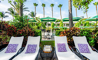 poolside private cabanas with local artist artwork