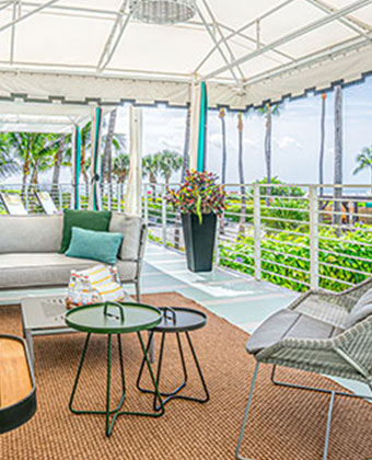 second story poolside cabana with food and beverage