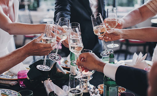 wedding guests cheersing
